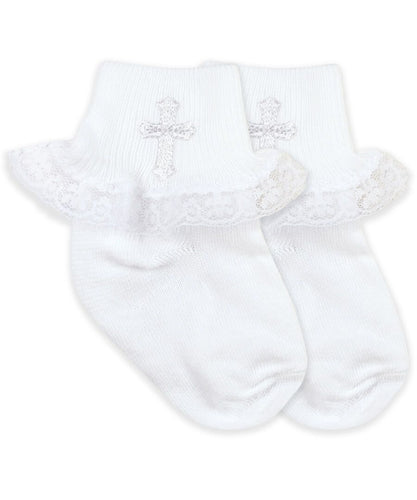 Jefferies White Cross Socks with Lace