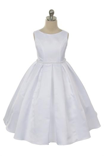 Kids Dream Box Pleat Dress/Pearl Detail-White