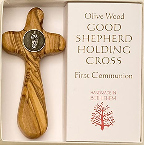 Olive Wood First Communion Holding Cross