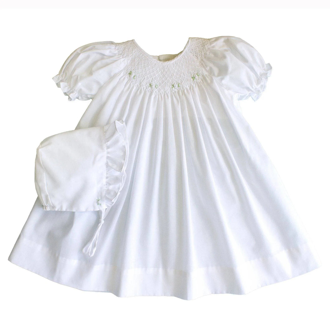 Petit Ami Smocked Daygown w/ Ragland Embroidery-White