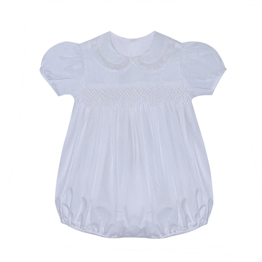 RN Finley Smocked Girl Bubble-White