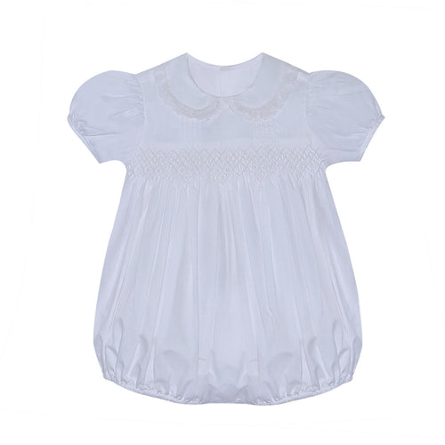 RN Finley Smocked Girl Bubble-White