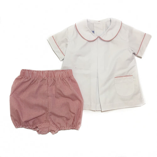 White & Red Boy Pleat Front Bloomer Set