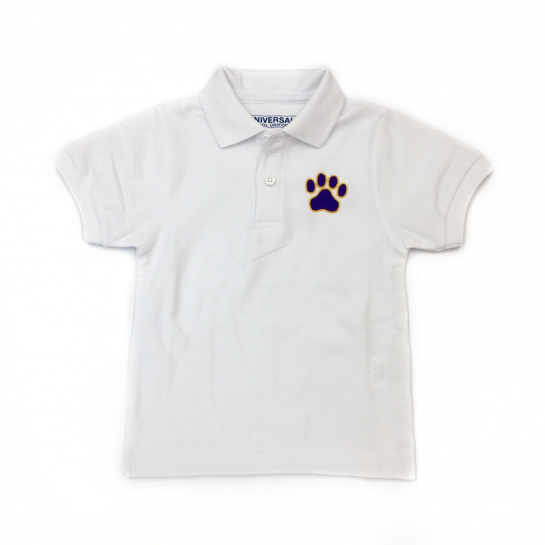White Gameday Polo with Purple Paw