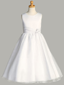 Lito White Satin 3-Flower Waist Dress