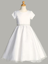 Lito White Satin Dress Crystal at Waist