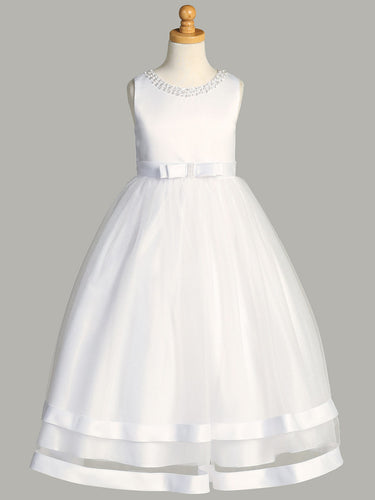 Swea Pea & Lily Satin & Glitter Tulle w/ Pearl Neckline Dres