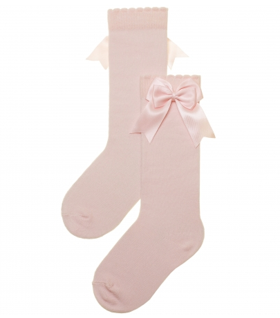 Carlomagno Pale Pink Girls Knee High with Bows