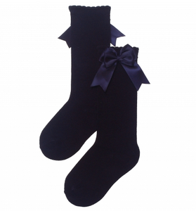Carlomagno Navy Girls Knee High with Bows