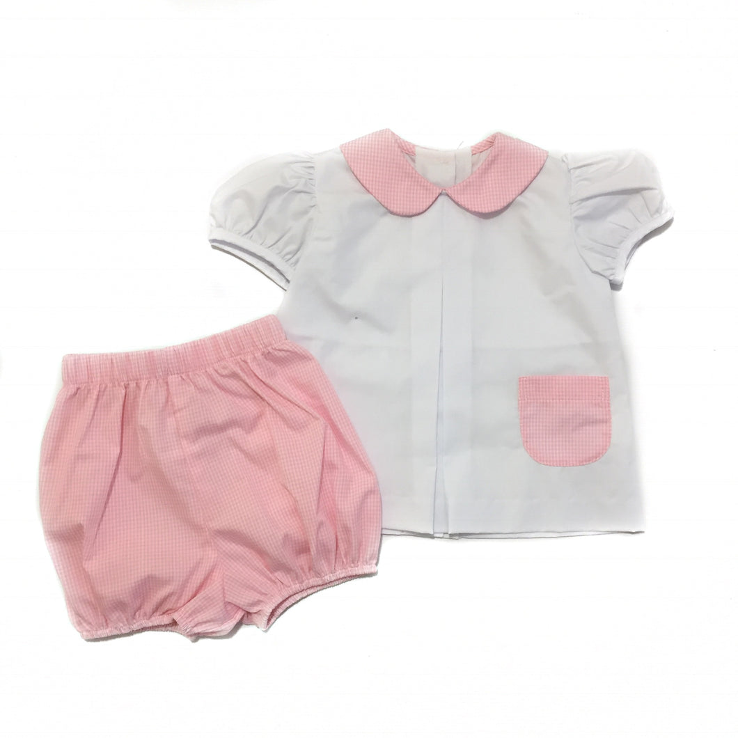 Girl Pleat Front Bloomer Set White & Pink