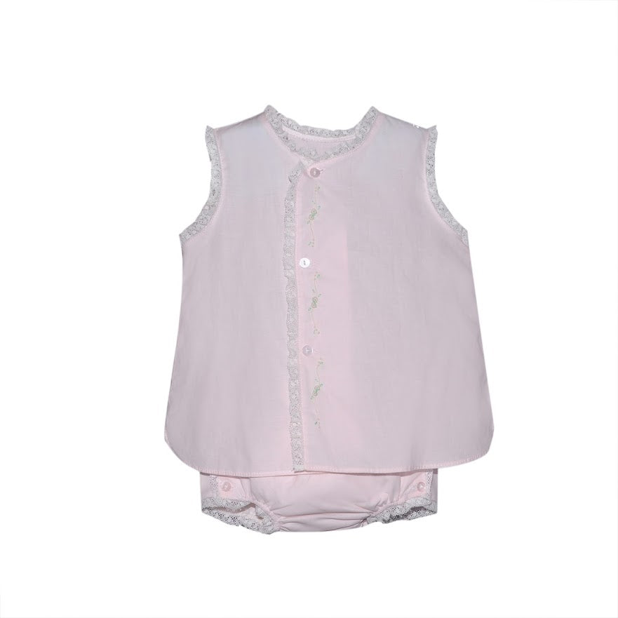 Baby Sen Pink Blanche Diaper Set flowers  embroidered down