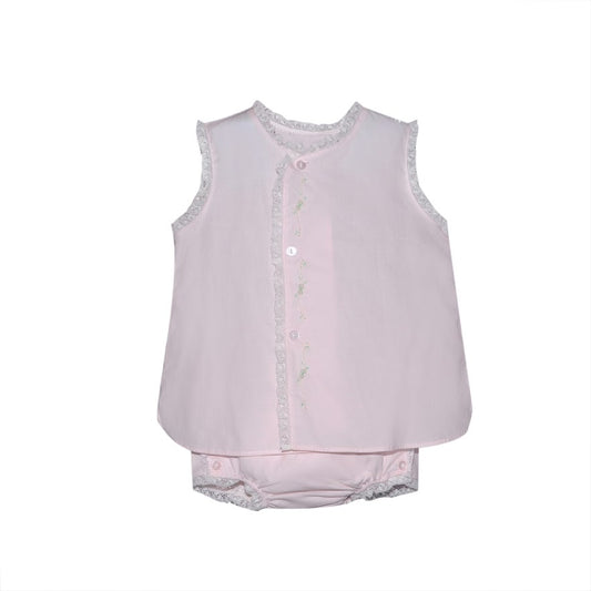 Baby Sen Pink Blanche Diaper Set flowers  embroidered down