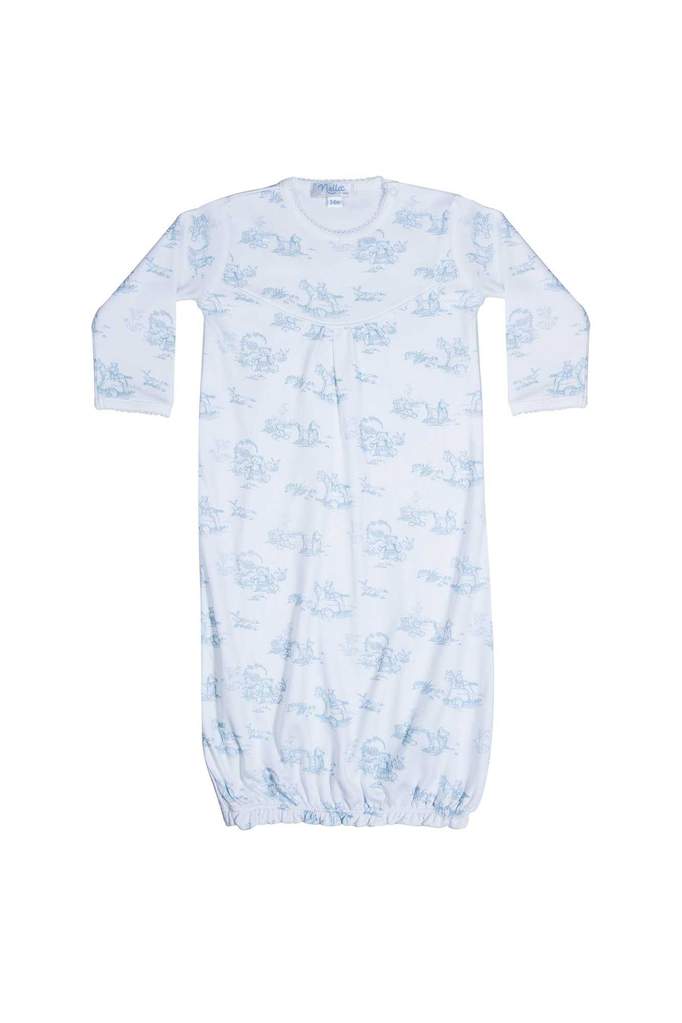 Nella Pima Blue Toile Baby Gown