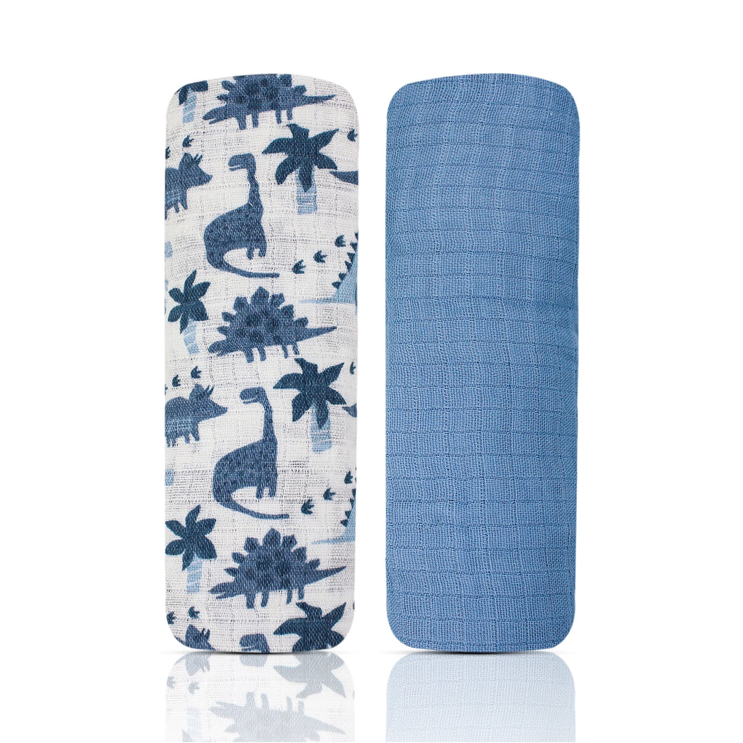 Gaz Blue Dino Muslin Blankets 2-Pack