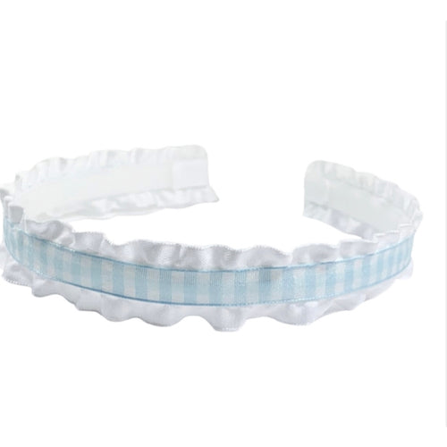 Lolo Light Blue Gingham Ruffle Headband