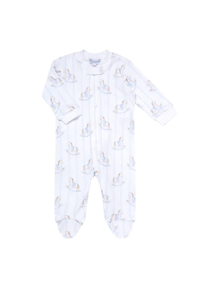 Nella Pima Blue Rocking Horse Zipper Footie