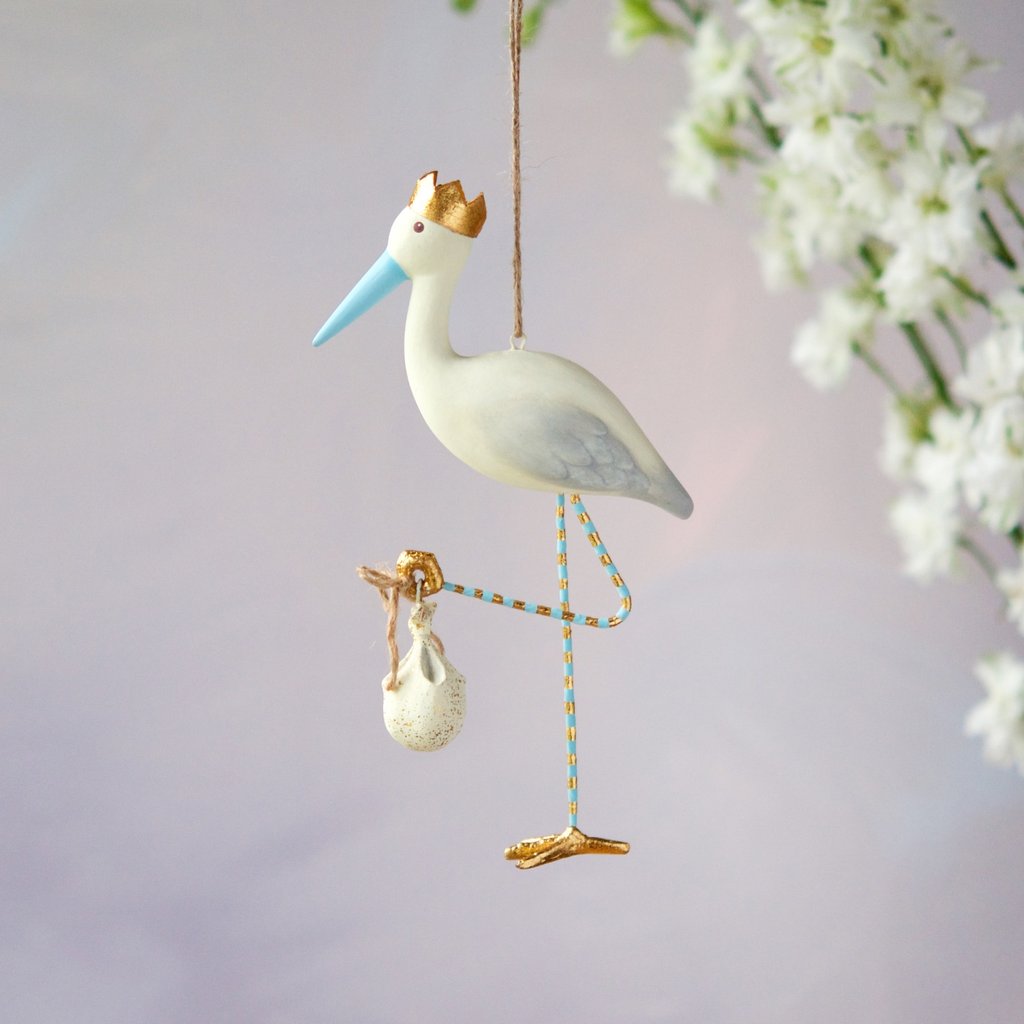 Glitterville Blue Royal Stork Ornament