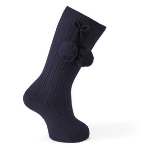 Carlomagno Navy Knee Sock w/Pom Pom
