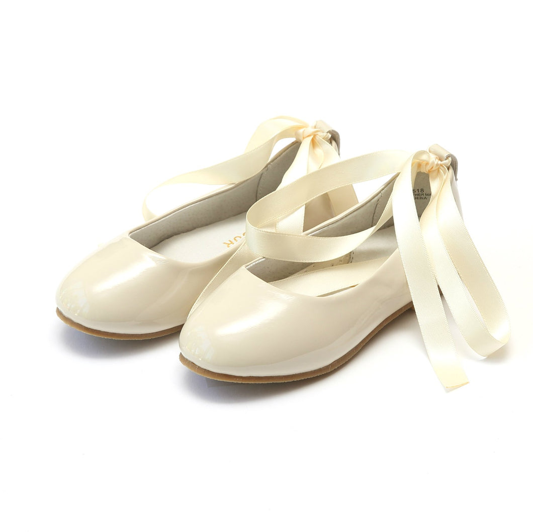 Lamour Cream Patent Tie Up Ballet Flat