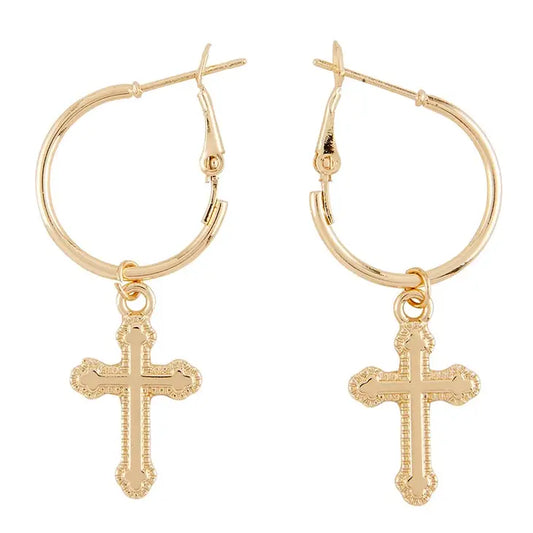 Gold Cross Hoop Earrings