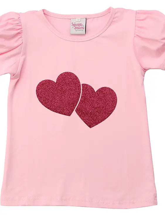 Sparkle Sisters Hot Pink Double Heart Tee