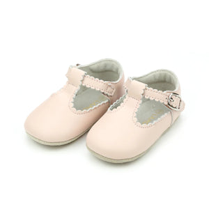Lamour Elodie Pink T-Strap Scalloped Crib Shoe