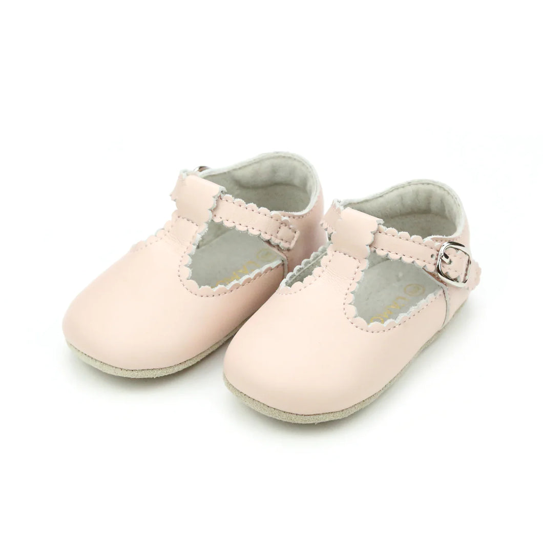 Lamour Elodie Pink T-Strap Scalloped Crib Shoe