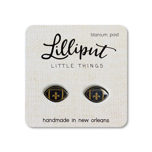 Lilliput Black/Gold Fleur de Lis Football Earrings