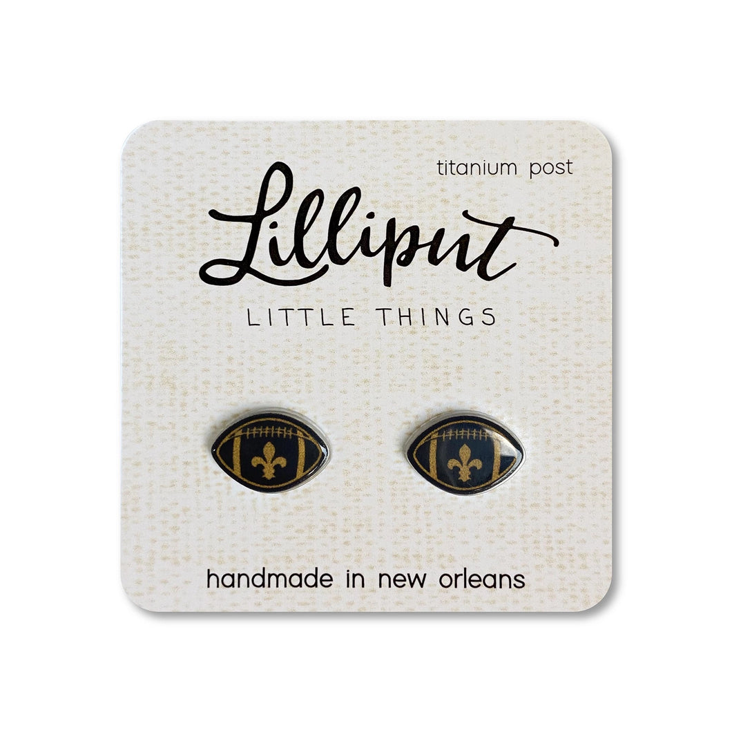 Lilliput Black/Gold Fleur de Lis Football Earrings