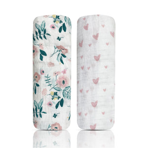 Gaz Mod Floral/Hearts Swaddle Blankets 2-Pack