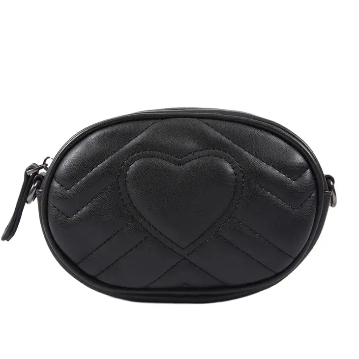 Quilted Heart Belt Bag-Black