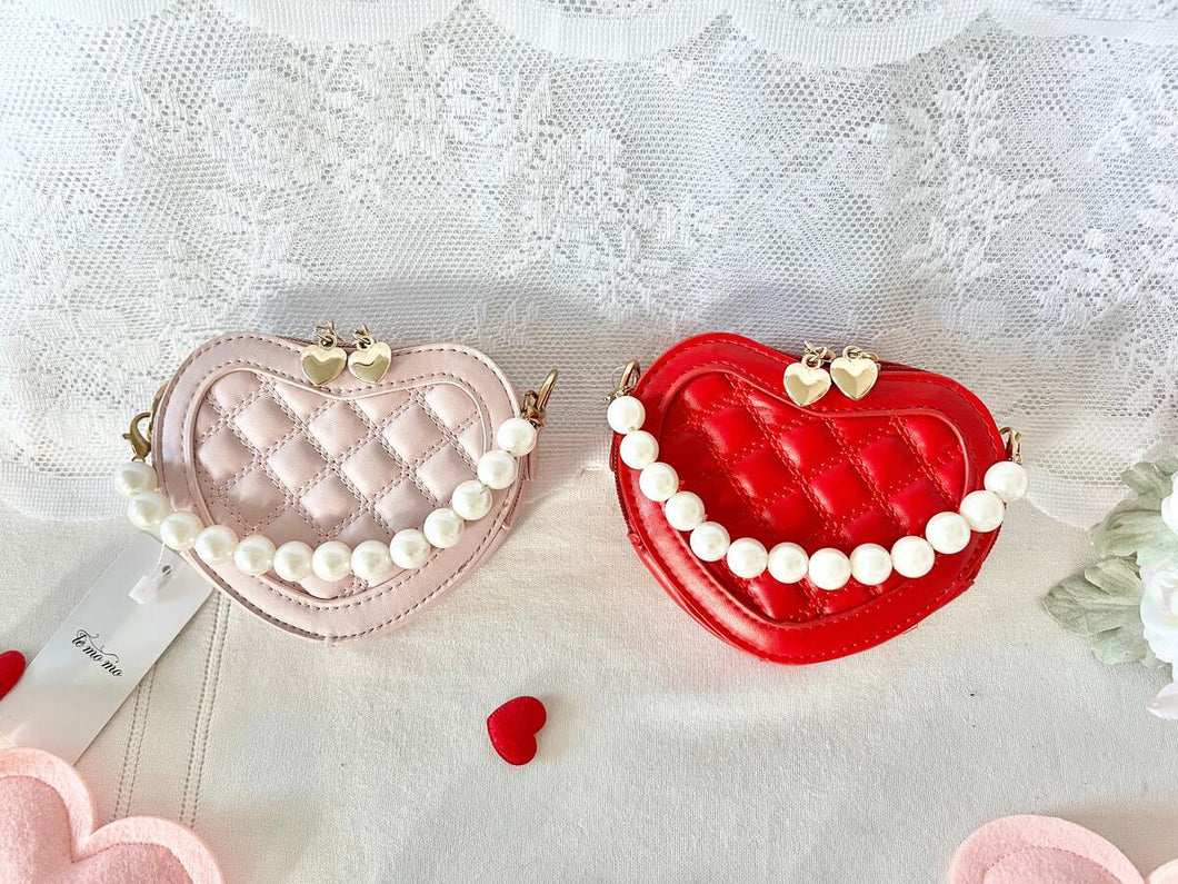 Heart Faux Leather Bag Pearl Handle