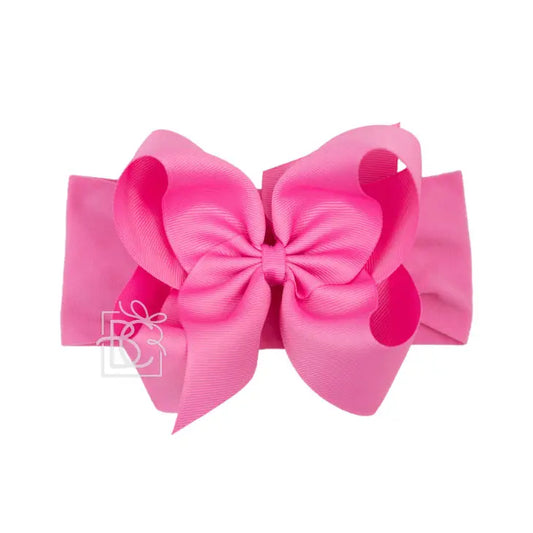Hot Pink Pantyhose Headband with 4.5" Grosgrain Bow