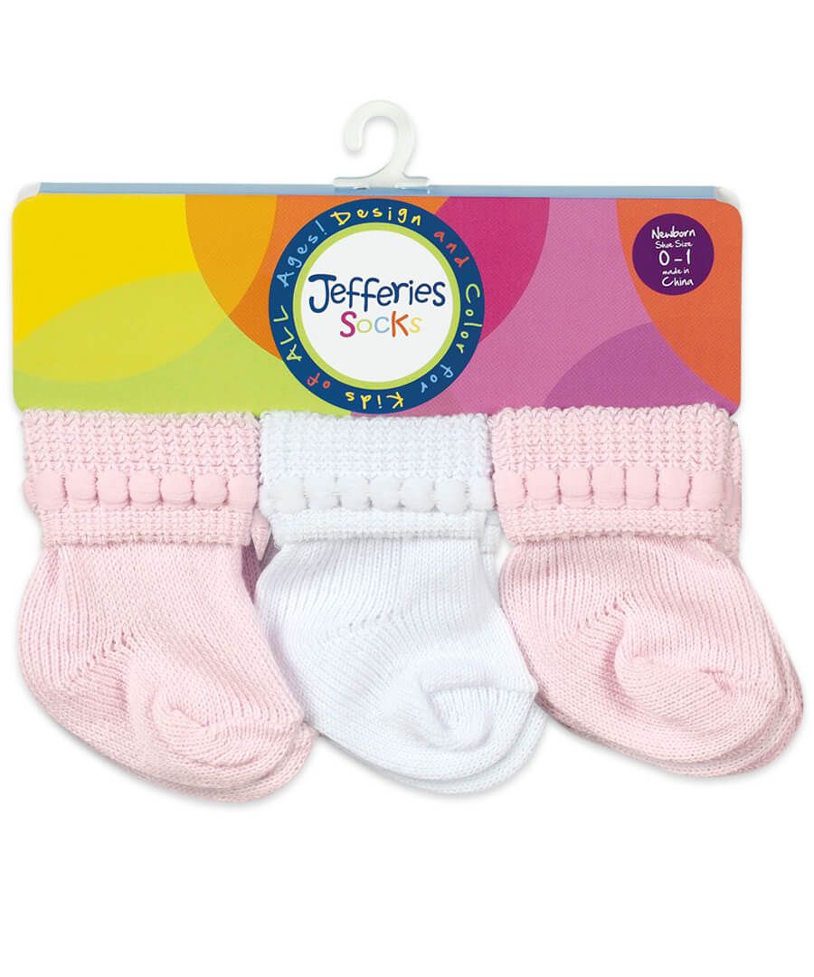 Jefferies Socks 6-Pack Pom Pom Pink Assort Turn Cuff Baby Socks