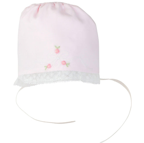 Feltman Pink Vintage Bow & Lace Bonnet