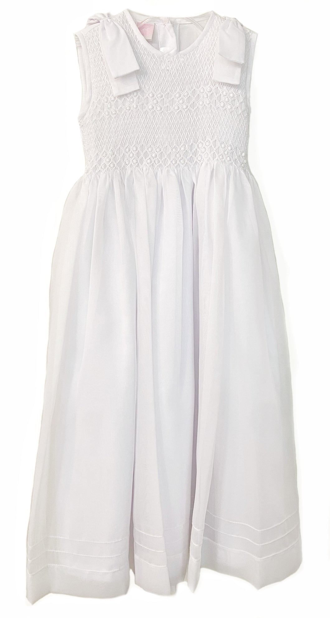 Willbeth Bow Shoulder Smocked Dress-White