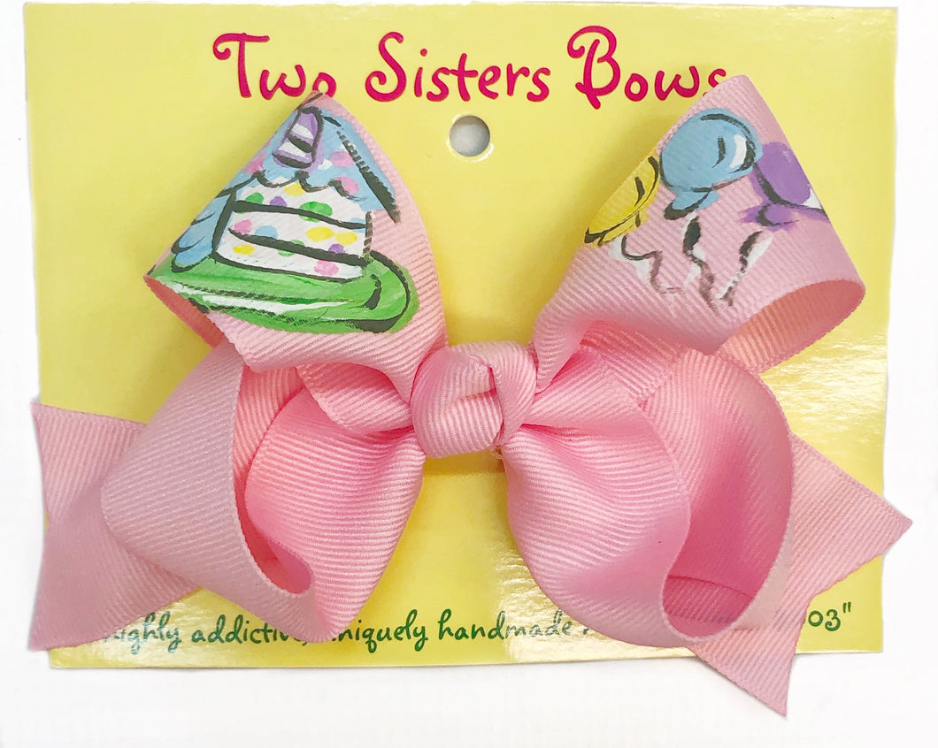 Two Sisters Birthday Cake Bow Pink