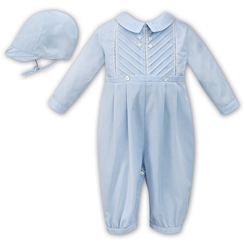 Sarah Louise Blue Diagonal Pleat Romper