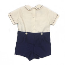 Anavini Navy Silk Boy Short Set