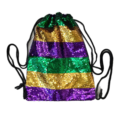 Mardi Gras Sequin Reversible Drawstring Bag