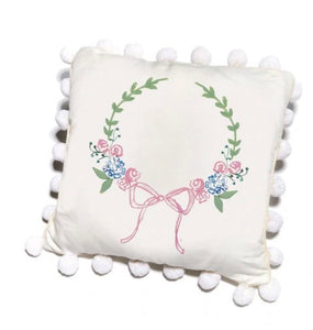 Over The Moon Pillow -Wreath w/ Pink Bow