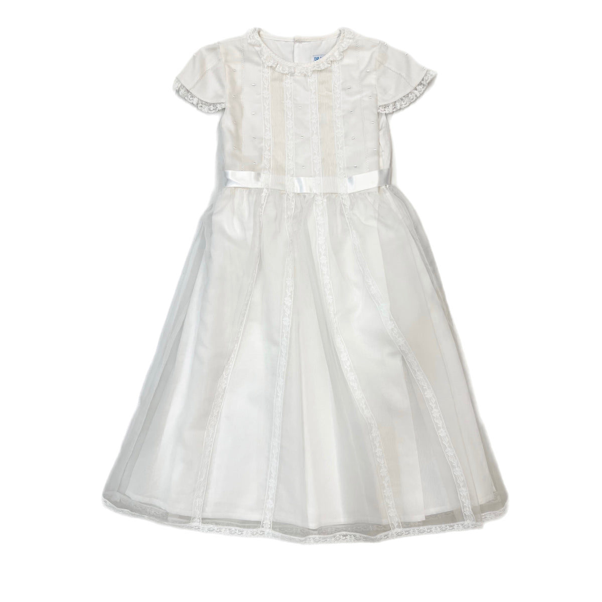 Luli & Me Organza Silk Dress with Sleeve-White