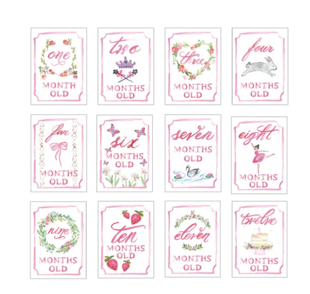 Over the Moon Pink Month by Month Cards
