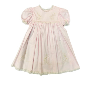 Auraluz Pink Embroidered Yoke Dress with Lace