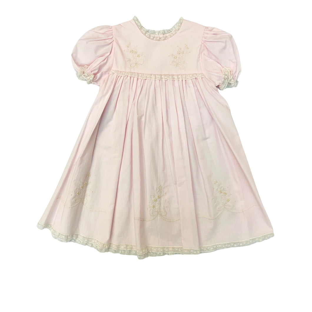 Auraluz Pink Embroidered Yoke Dress with Lace