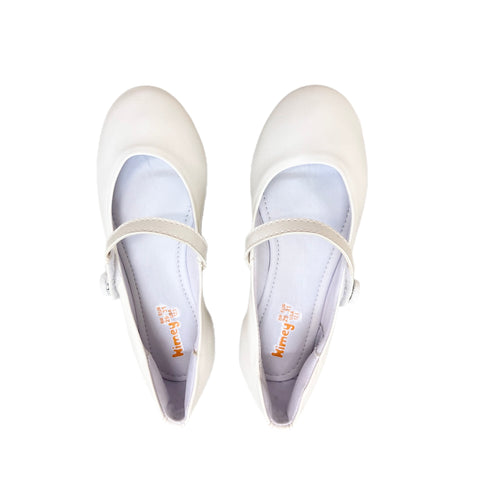 Kimey Ballet Flat w/ Button Strap-White
