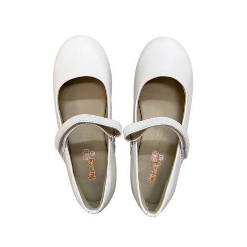 Kimey Ballerina Flat w/ Velcro Strap-White