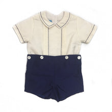 Anavini Navy Silk Boy Short Set