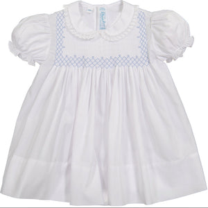 Feltman Blue/White Vintage Square Smocked Dress