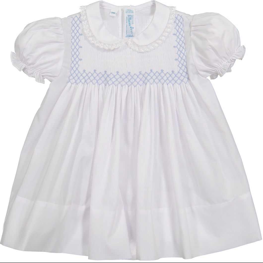 Feltman Blue/White Vintage Square Smocked Dress